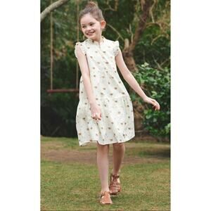 PAUL & JOE Uniqlo Kids Girl's Cat Tiered Dress 7-8 Ruffle Sleeve Summer Casual